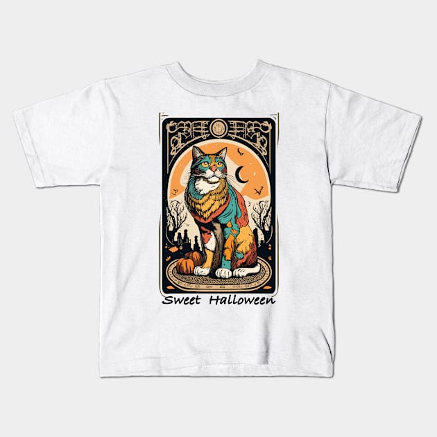 Sweet Halloween cat tarot Kids T-Shirt by BonusSingh